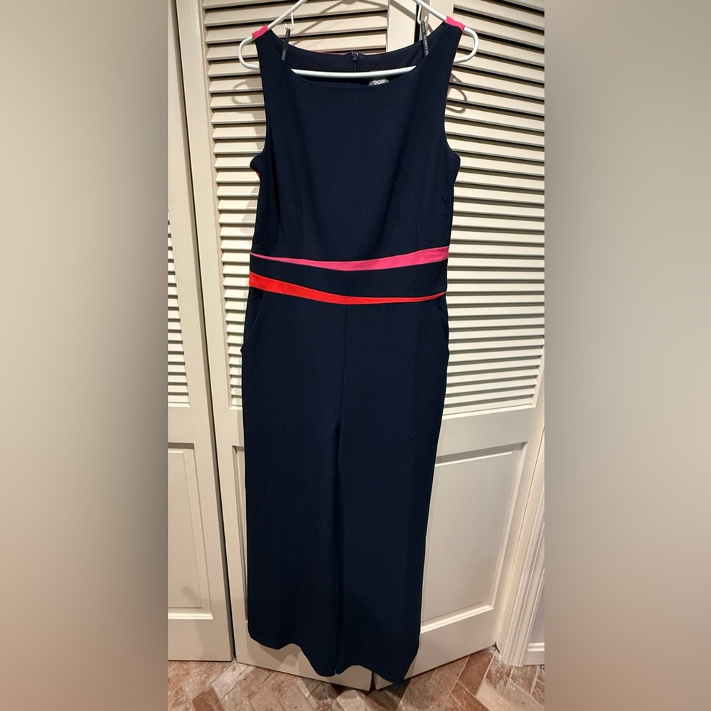 Vince Camuto Navy Jumpsuit with Pink and Red Stripes